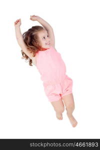 Happy little girl jumping isolated on a white background