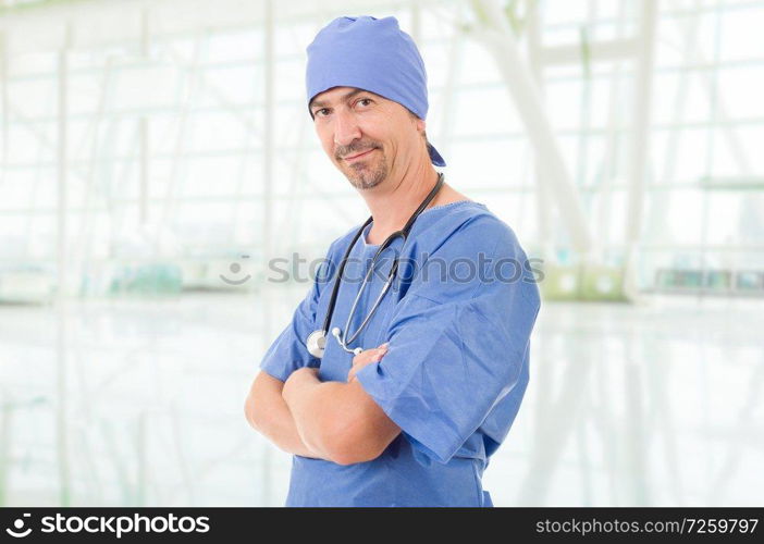 happy male doctor at the hospital