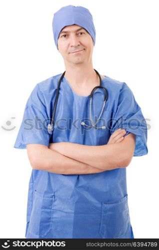 happy male doctor, isolated on white background