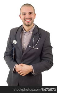 happy male doctor, isolated on white background. doctor