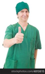Happy male nurse showing thumbs up, isolated
