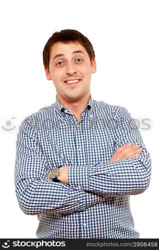 Happy man in casual wear isolated over white.