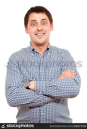 Happy man in casual wear isolated over white.