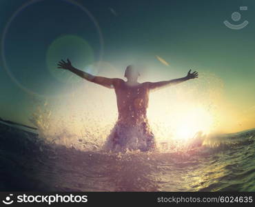 happy man in ocean