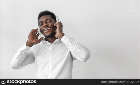 happy man listening music