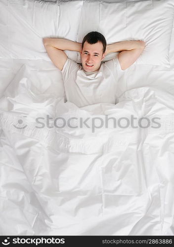 Happy man wakening up