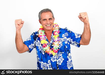 Happy man with hawaiian shirt