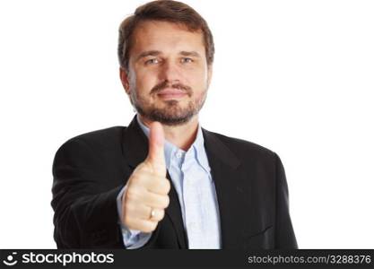 Happy mature businessman with thumbs up