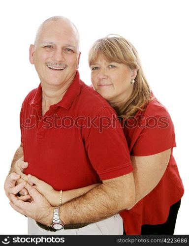 Happy mature couple in love. Isolated on white.