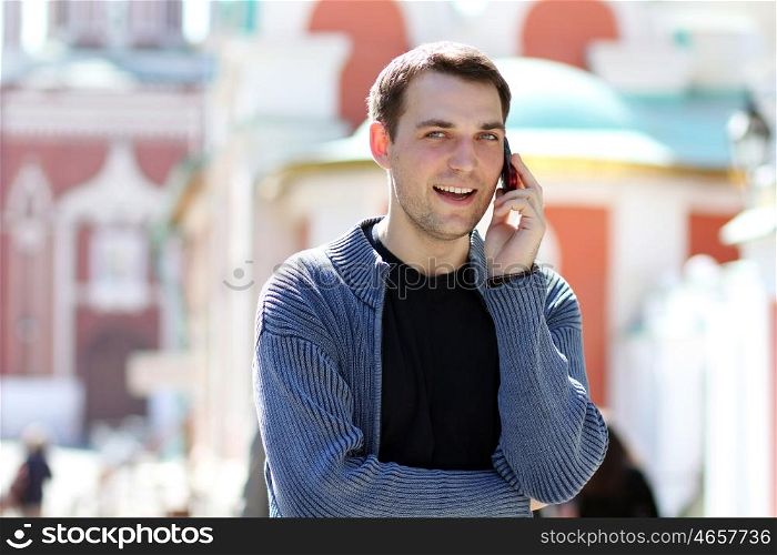 happy men calling by phone