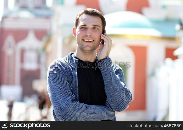 happy men calling by phone