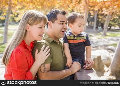 Happy Mixed Race Family Enjoy a Day at The Park Together.