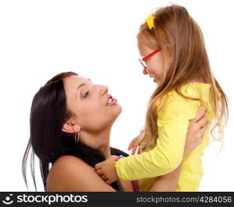 happy mother and little girl having fun white background healthy family concept
