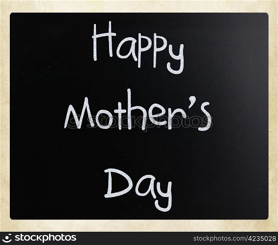 ""Happy Mother Day" handwritten with white chalk on a blackboard."