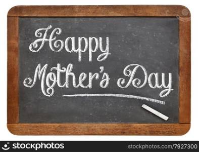 Happy Mother&rsquo;s Day in white chalk on a vintage slate blackboard