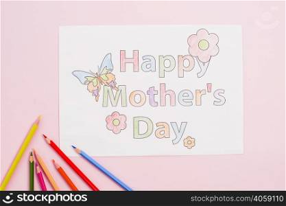 happy mothers day drawing paper with pencils