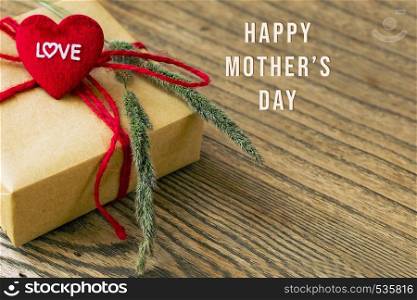 Happy Mothers Day, Heart shape with LOVE word, Gift box and flower
