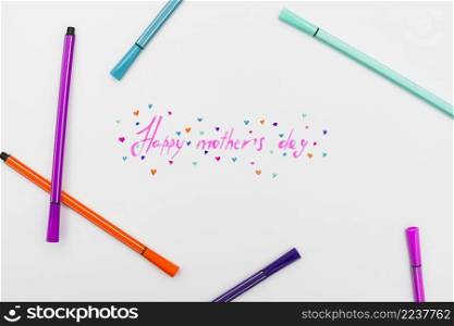 happy mothers day inscription with bright felt pens