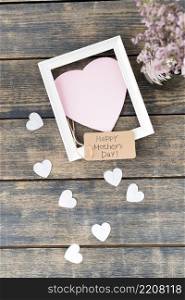 happy mothers day inscription with flowers paper hearts frame