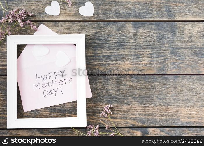 happy mothers day inscription with frame flowers