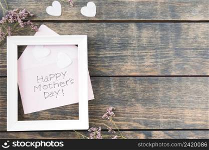 happy mothers day inscription with frame flowers