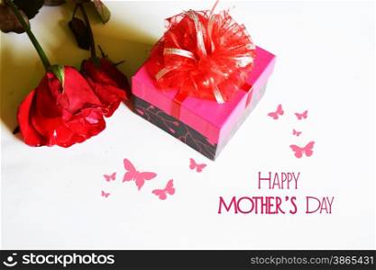 happy mothers day with gift and rose