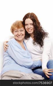Happy mum and the daughter on a white background