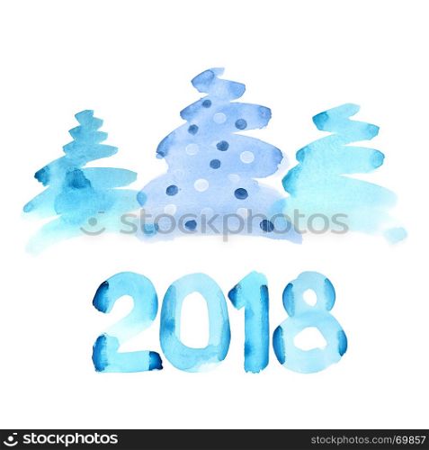 Happy new 2018 year - Watercolor Christmas trees of brush strokes