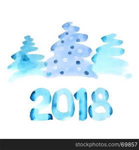 Happy new 2018 year - Watercolor Christmas trees of brush strokes