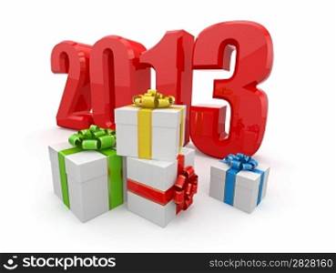 Happy New year 2013. Gifts on white background.