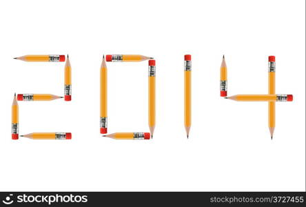 Happy new year 2014, short Pencils isolated on white background arranged to spell 2014. the same concept available for 2015, 2016 and 2017 year, (Clipping work path included).