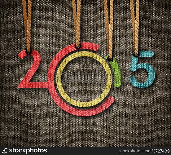Happy New year 2015, numbers hunging by rope as puppeteer on sackcloth background, the same concept available for 2016.