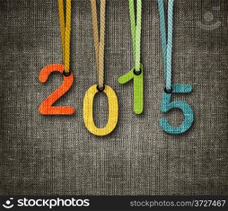 Happy New year 2015, numbers hunging by rope as puppeteer on sackcloth background, the same concept available for 2016.