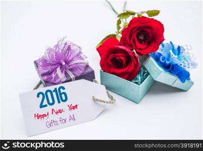 Happy new year 2016. Card and roses, blank space for love messages