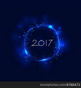 Happy new year 2017 holiday background.2017 Happy New Year greeting card.Happy new year 2017 and abstract burning circles with glitter swirl trail effect background.Glowing lights.Vector illustration