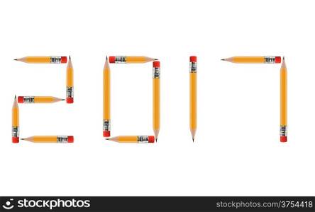 Happy new year 2017, short Pencils isolated on white background arranged to spell 2017. (Clipping work path included).