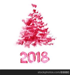Happy New Year 2018 - Red watercolor Christmas tree