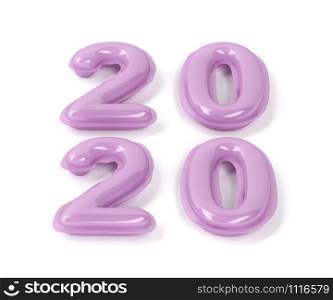 Happy new year 2020, concept image with pink inflated balloons on white background
