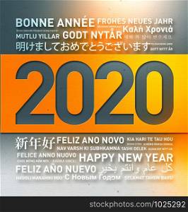Happy new year 2020 greetings card from the world in different languages. Happy new year greetings from the world