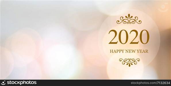 Happy New Year 2020 on blur abstract bokeh background with copy space for text, new year greeting card, banner
