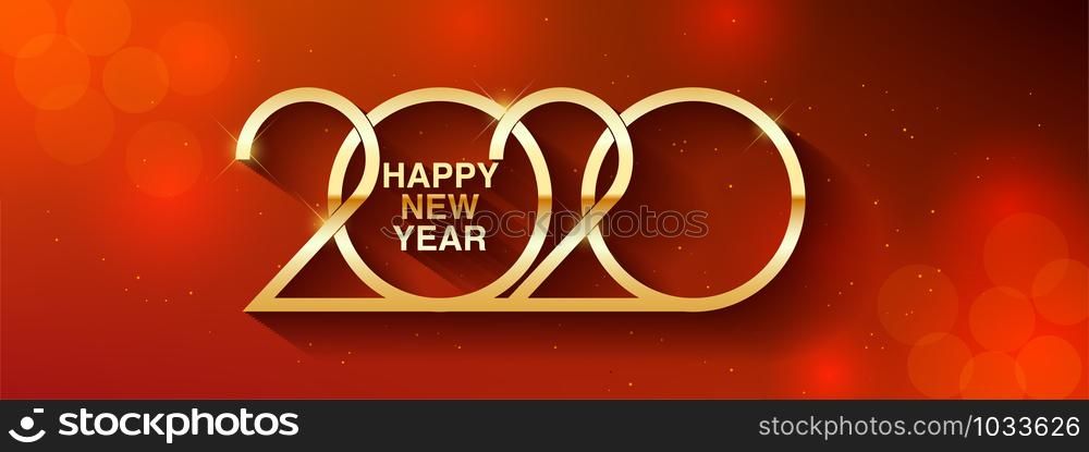 Happy New Year 2020 text design. Vector greeting illustration with golden numbers. Merry christmas and happy new year 2020 vector greeting card and poster design.