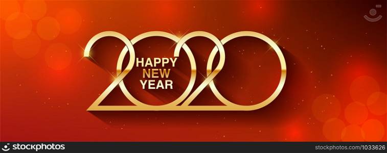 Happy New Year 2020 text design. Vector greeting illustration with golden numbers. Merry christmas and happy new year 2020 vector greeting card and poster design.