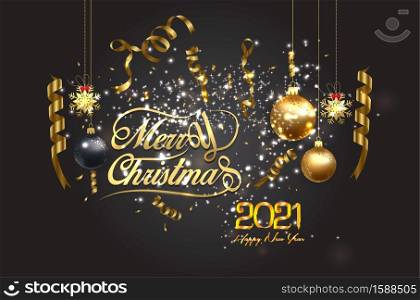Happy New Year 2021 Shining Background with Golden text - Golden New Year 2021 Background with Golden text and balls