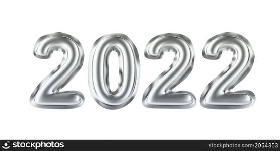Happy New Year 2022. Concept image with silver balloons, front view.