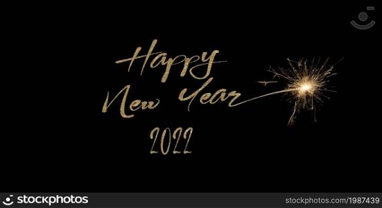 happy new year 2022 wallpaper with black background and golden sparkle