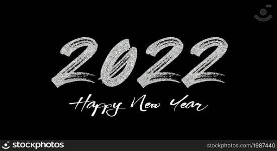 happy new year 2022 wallpaper with black background and silver sparkle
