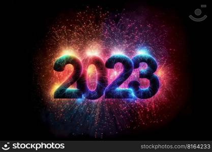 Happy New Year 2023, Holiday background with fireworks , festive  background, Generative Ai