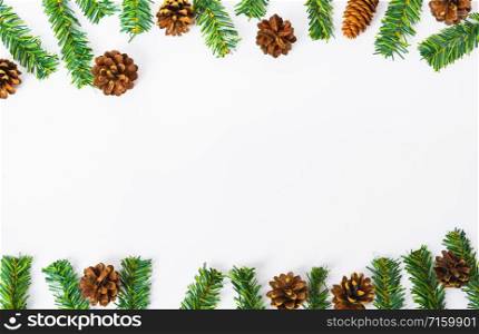 Happy New Year and Christmas day, top view flat lay composition decoration on white background with copy space for your text