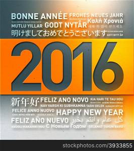 Happy new year card from the world in different languages. Happy new year from the world