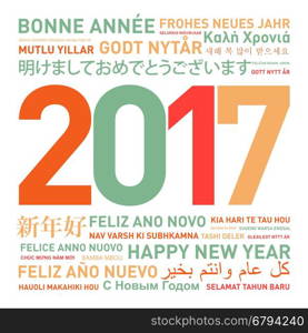 Happy new year card from the world in different languages. Happy new year card from the world